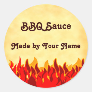 Red Flames BBQ Editable Ronde Sticker