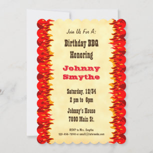 Red Flames Custom BBQ Cookout 5x7 Uitnodiging