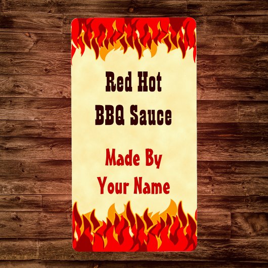 Red Flames Custom BBQ Hot Sauce Grand Étiquette