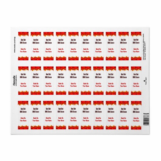 Red Flames Custom Hot Sauce Canning Labels Small (Full Sheet)