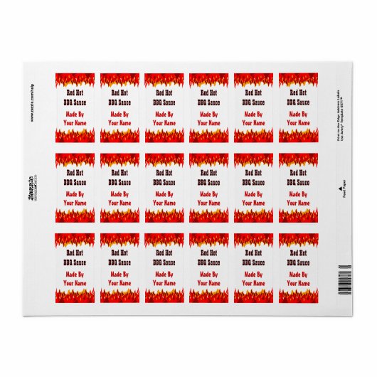 Red Flames Custom Hot Sauce Canning Labs medium Etiket (Full Sheet)