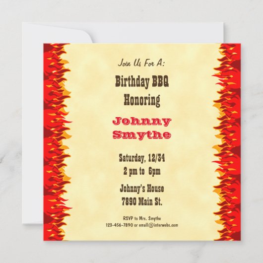 Red Flames Editable BBQ Cookout Square Invitation Kaart (Voorkant)