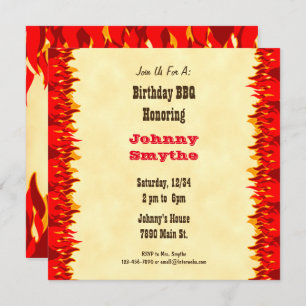 Red Flames Editable BBQ Cookout Square Invitation Kaart