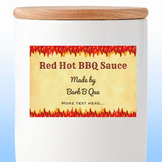 Red Flames Editable Retro BBQ Hot Sauce Label Voedselcontainer Etiket