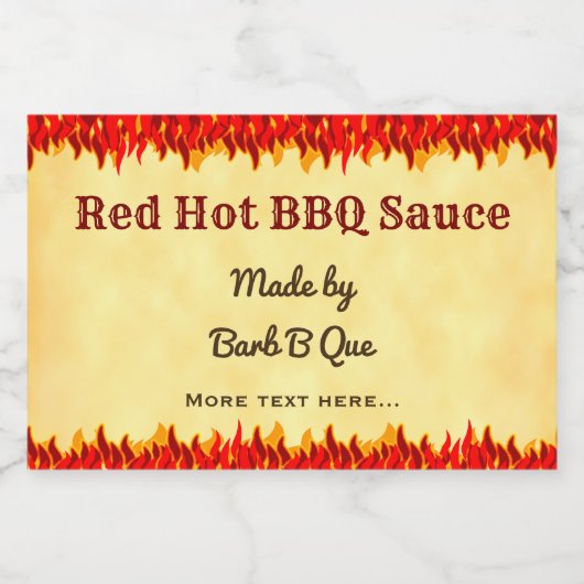 Red Flames Editable Retro BBQ Hot Sauce Label Voedselcontainer Etiket (Enkel label)