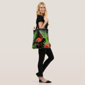 Red Flamingo, Hibiscus en Palm Leaves op Black Draagtas (Op model)