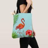 Red Flamingo, Hibiscus en Tropisch Palm Leaves Tas (Dichtbij)
