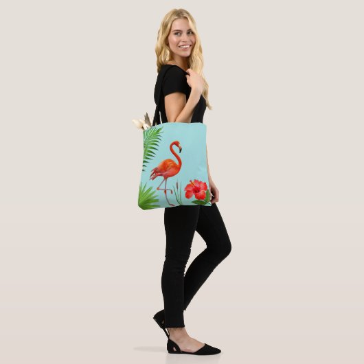 Red Flamingo, Hibiscus en Tropisch Palm Leaves Tas (Op model)