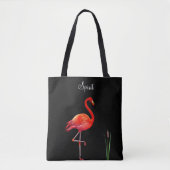 Red Flamingo op zwarte Canvas tas (Voorkant)