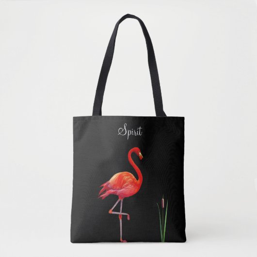 Red Flamingo op zwarte Canvas tas (Voorkant)