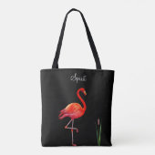 Red Flamingo op zwarte Canvas tas (Achterkant)