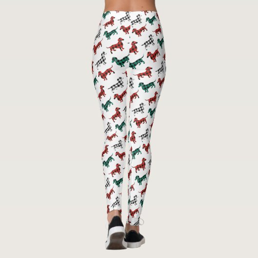 Red Flannel Kerstmis Dachshund Pattern Leggings (Achterkant)