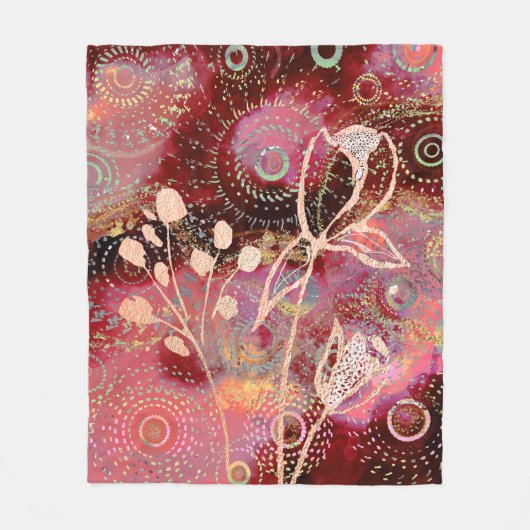 Red Fleece Deken met bloemen (Voorkant)