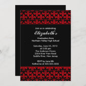 Red Fleur-de-lis Afstuderen Invitation Kaart (Voorkant / Achterkant)