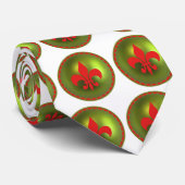 Red Fleur de lis op groene sierplanten Stropdas (Opgerold)