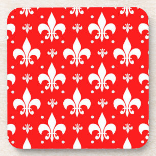 Red Fleur-de-lis Pattern Design Bier Onderzetter