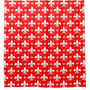 Red Fleur-de-lis Pattern Design Douchegordijn