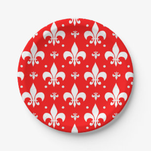 Red Fleur-de-lis Pattern Design Papieren Bordje