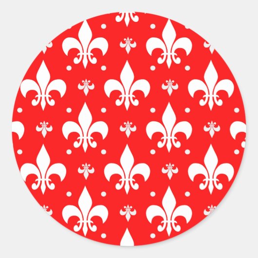 Red Fleur-de-lis Pattern Design Ronde Sticker (Voorkant)