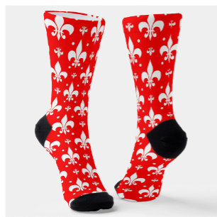 Red Fleur-de-lis Pattern Design Sokken