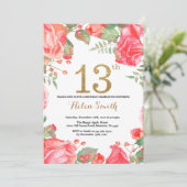 Red Floral 13e anniversaire Invitation Parties sci (Debout devant)