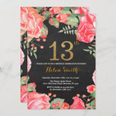 Red Floral 13e anniversaire Invitation Parties sci (Devant / Derrière)