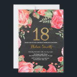 Red Floral 18th Birthday Invitation Parties scinti<br><div class="desc">Invitation à l'occasion du 18e anniversaire de la Flore rouge pour les femmes. Aquarelle Fleurie Botanique. Parties scintillant or. Arrière - plan de tableau de bord. Pies Roses Fleurs Florales. Anniversaire adulte. Pour plus de personnalisation, cliquez sur le bouton "Customiser" et utilisez notre outil de conception pour modifier ce modèle....</div>