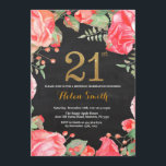 Red Floral 21e anniversaire Invitation Parties sci<br><div class="desc">Red Floral 21st Birthday Invitation for Women. Aquarelle Fleurie Botanique. Parties scintillant or. Arrière - plan de tableau de bord. Pies Roses Fleurs Florales. Anniversaire adulte. Pour plus de personnalisation,  cliquez sur le bouton "Customiser" et utilisez notre outil de conception pour modifier ce modèle.</div>
