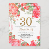 Red Floral 30th Birthday Invitation Parties scinti (Devant / Derrière)