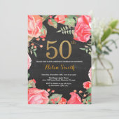 Red Floral 50th Birthday Invitation Parties scinti (Debout devant)