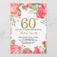 Red Floral 60e anniversaire Invitation Parties sci