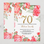 Red Floral 70e anniversaire Invitation Parties sci (Devant / Derrière)