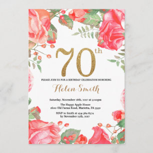 Red Floral 70e anniversaire Invitation Parties sci