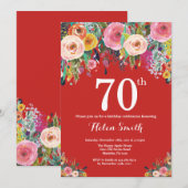 Red Floral 70th Birthday Invitation (Devant / Derrière)
