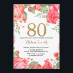 Red Floral 80e anniversaire Invitation Parties sci<br><div class="desc">Red Floral 80th Birthday Invitation for Women. Aquarelle Fleurie Botanique. Parties scintillant or. Pies Roses Fleurs Florales. Anniversaire adulte. Pour plus de personnalisation,  cliquez sur le bouton "Customiser" et utilisez notre outil de conception pour modifier ce modèle.</div>