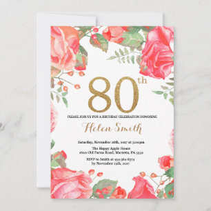 Red Floral 80e anniversaire Invitation Parties sci