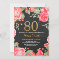 Red Floral 80e anniversaire Invitation Parties sci