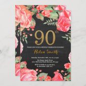 Red Floral 90e anniversaire Invitation Parties sci (Devant / Derrière)