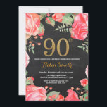 Red Floral 90e anniversaire Invitation Parties sci<br><div class="desc">Red Floral 90th Birthday Invitation for Women. Aquarelle Fleurie Botanique. Parties scintillant or. Arrière - plan de tableau de bord. Pies Roses Fleurs Florales. Anniversaire adulte. Pour plus de personnalisation,  cliquez sur le bouton "Customiser" et utilisez notre outil de conception pour modifier ce modèle.</div>