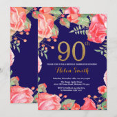 Red Floral 90e anniversaire Invitation Parties sci (Devant / Derrière)