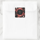 Red Floral bedankt - zwart Vierkante Sticker (Tas)