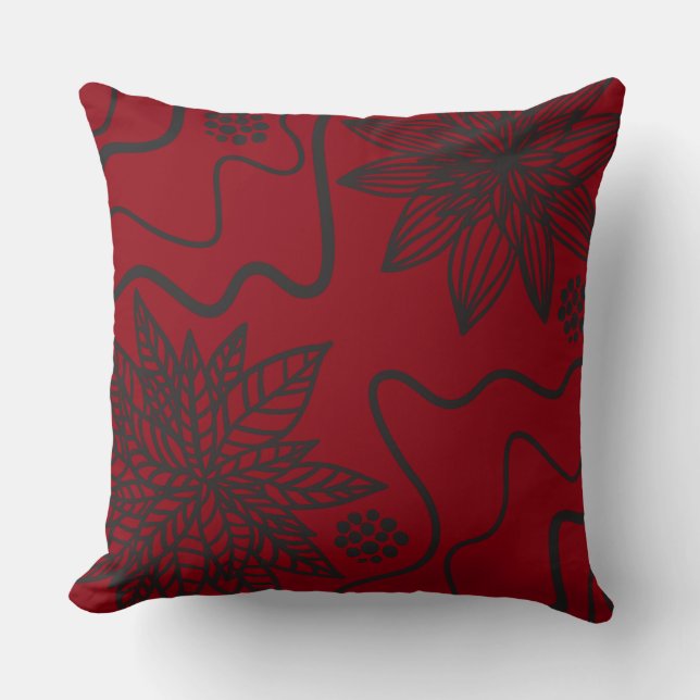 RED FLORAL BLACK DESIGN Retro Sierkussen (Voorkant)