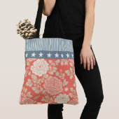 Red Floral Block Print w Blue Stripes and Stars Draagtas (Dichtbij)