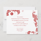 Red Floral Boho Peacock Eastern Chic Asian Wedding Bedankkaart (Voorkant)