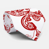 Red Floral Boho Peacock Elegant Eastern Chic Asian Stropdas (Opgerold)