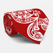 Red Floral Boho Peacock Elegant Eastern Chic Asian Stropdas (Opgerold)