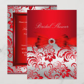 Red Floral & Bow Vrijgezellenfeest Invite Kaart (Voorkant / Achterkant)