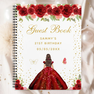 Red Floral Brunette Hair Princess Livre d'or