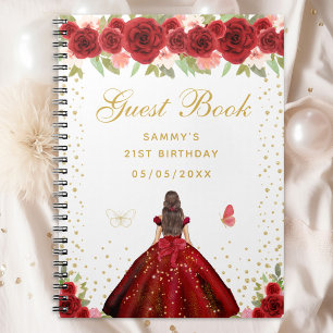Red Floral Brunette Hair Princess Livre d'or