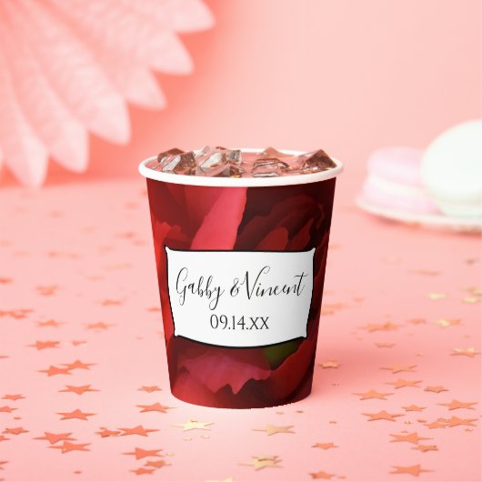 Red Floral Carnance Weddenschap Paper Cups Papieren Bekers (Insitu)